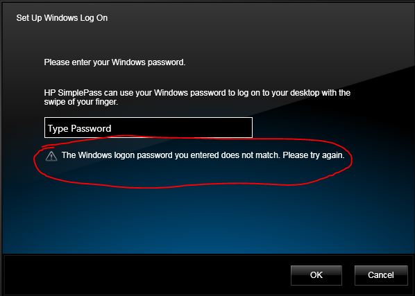 HP SimplePass not working at Windows Log in. - HP Support ...
